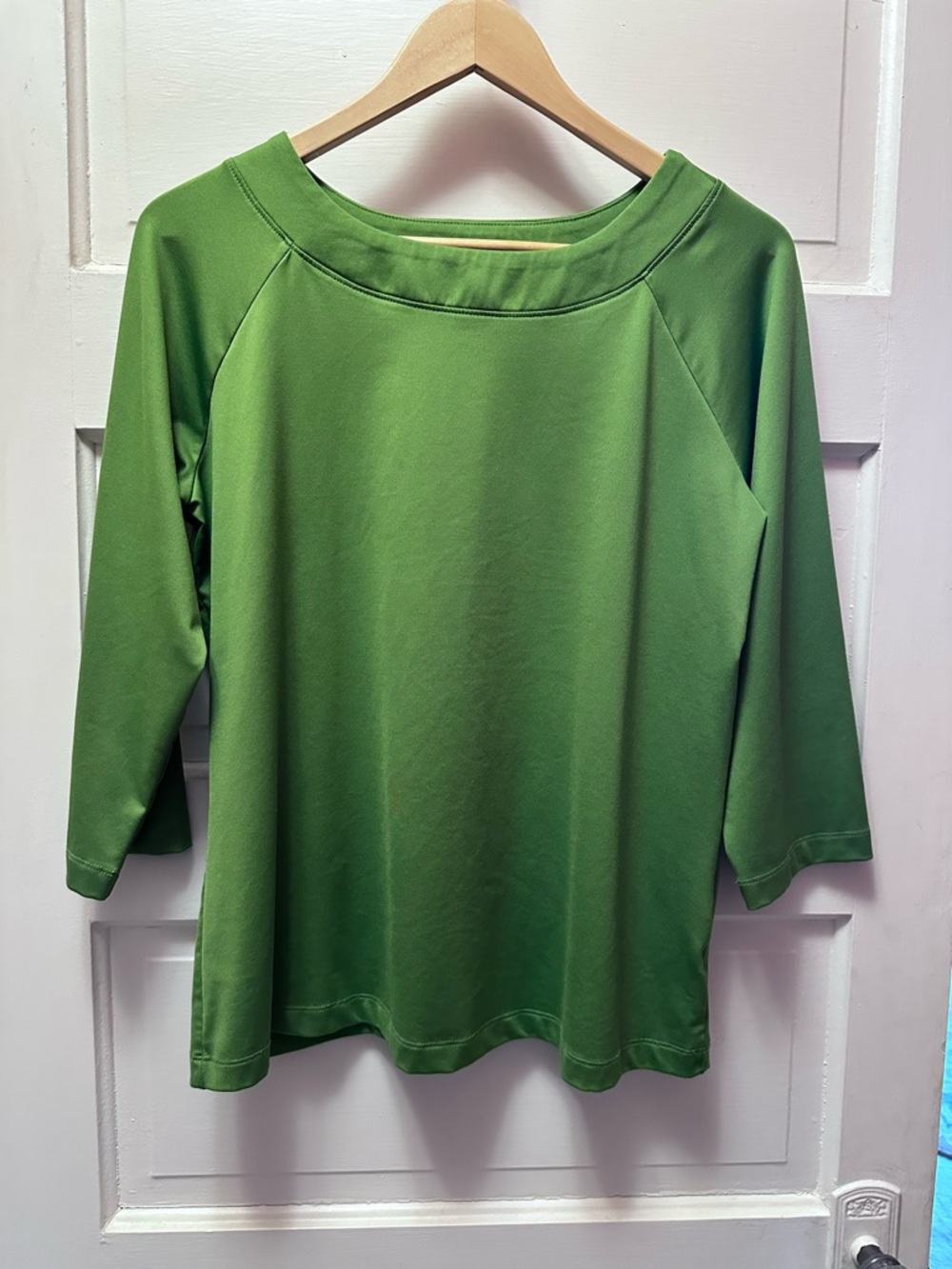 Susan Graver Green Boatneck Three-Quarter Sleeve Top
